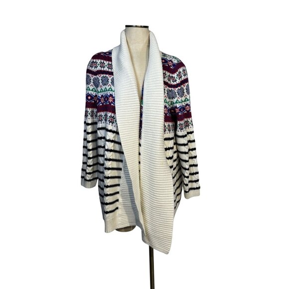 Talbots Womens Plus 3X Fair Isle Open Cardigan Sweater Multicolor Cotton Blend - Picture 2 of 7